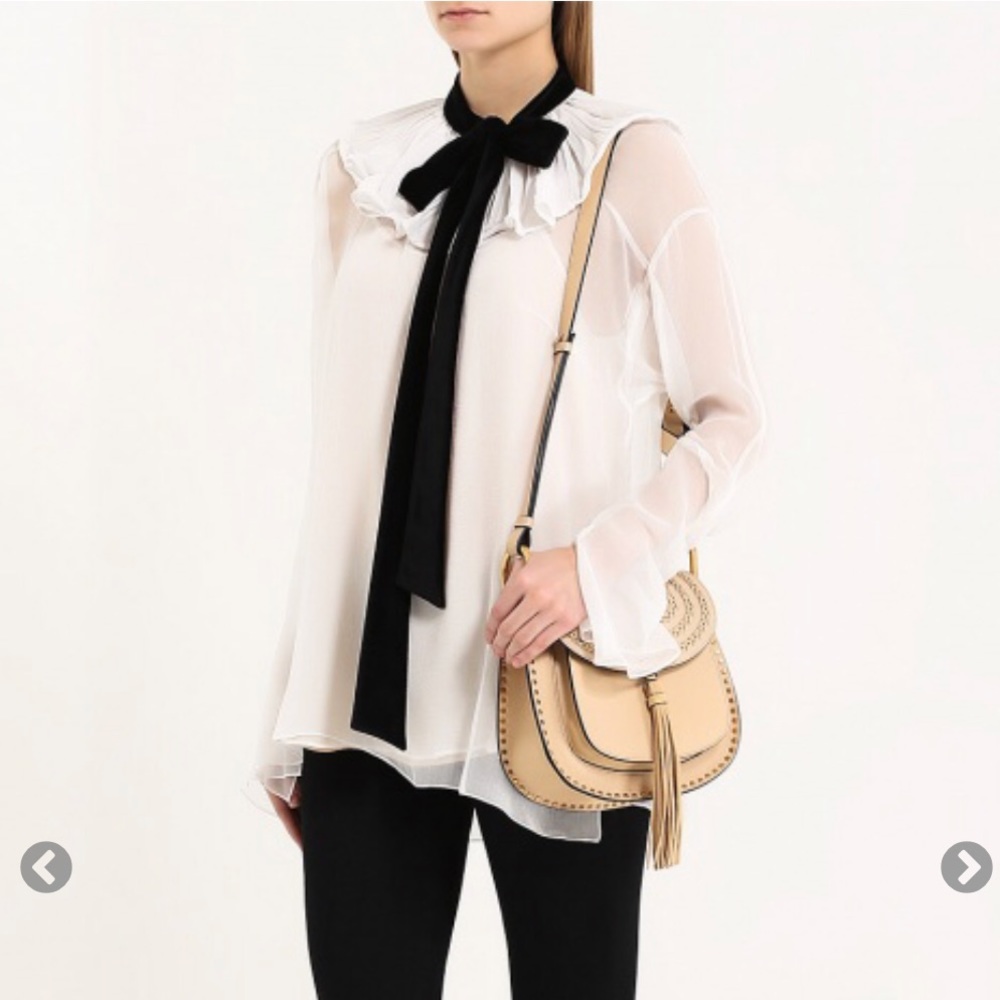 $1950 RUNWAY New Chloe silk ivory bow blouse top m